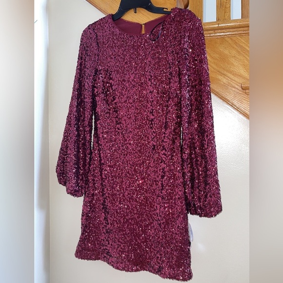 Women’s Formal Dress Sz 6, 10 Aqua Allover Sequin Long Sleeves Cocktail Red Gown - Picture 7 of 12